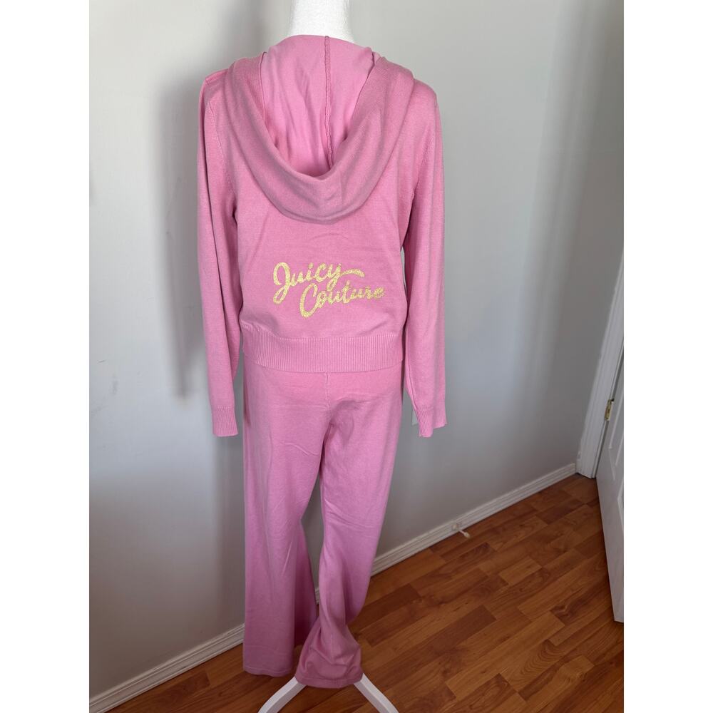 Juicy Couture Pink Knit Tracksuit Set – NWT, Logo Hoodie & Pants, Y2K Vibe